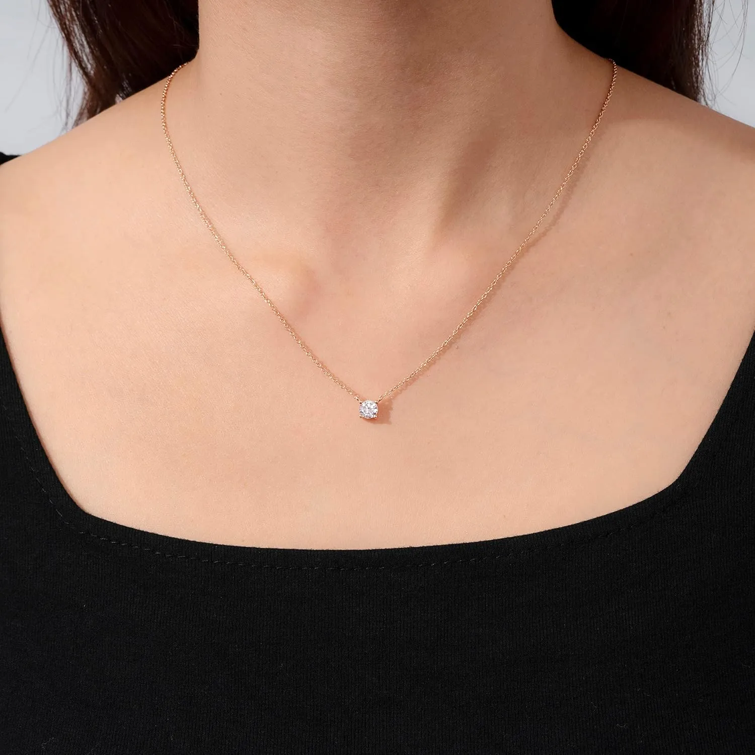 Amazon Essentials Necklace for Women, 14K Brass Chain with Cubic Zirconia Solitaire Pendant