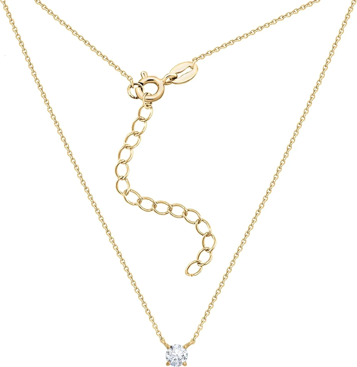 Amazon Essentials Necklace for Women, 14K Brass Chain with Cubic Zirconia Solitaire Pendant