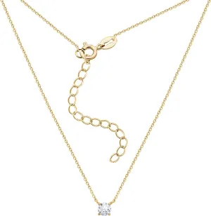 Amazon Essentials Necklace for Women, 14K Brass Chain with Cubic Zirconia Solitaire Pendant