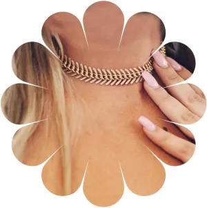Andelaisi Boho Fish Bone Choker Necklace Gold Chevron Arrow Necklace Choker Vintage Thick Fish Bone Necklace Chain Chunky Link Chevron Chain Necklace Jewelry for Women