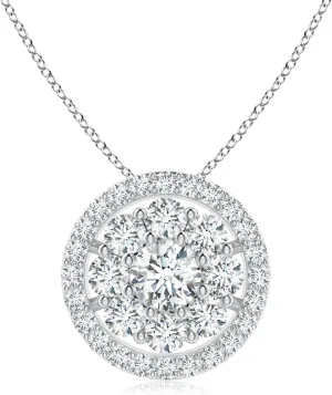 Angara Lab Grown Classic Round Cluster Diamond Pendant in 14K Solid Gold/Platinum | April Birthstone, Birthday, Engagement, Anniversary, Wedding Jewelry Gift for Women