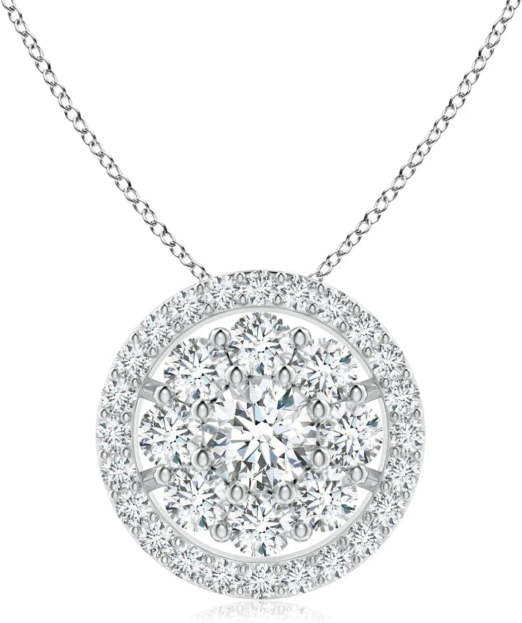 Angara Lab Grown Classic Round Cluster Diamond Pendant in 14K Solid Gold/Platinum | April Birthstone, Birthday, Engagement, Anniversary, Wedding Jewelry Gift for Women