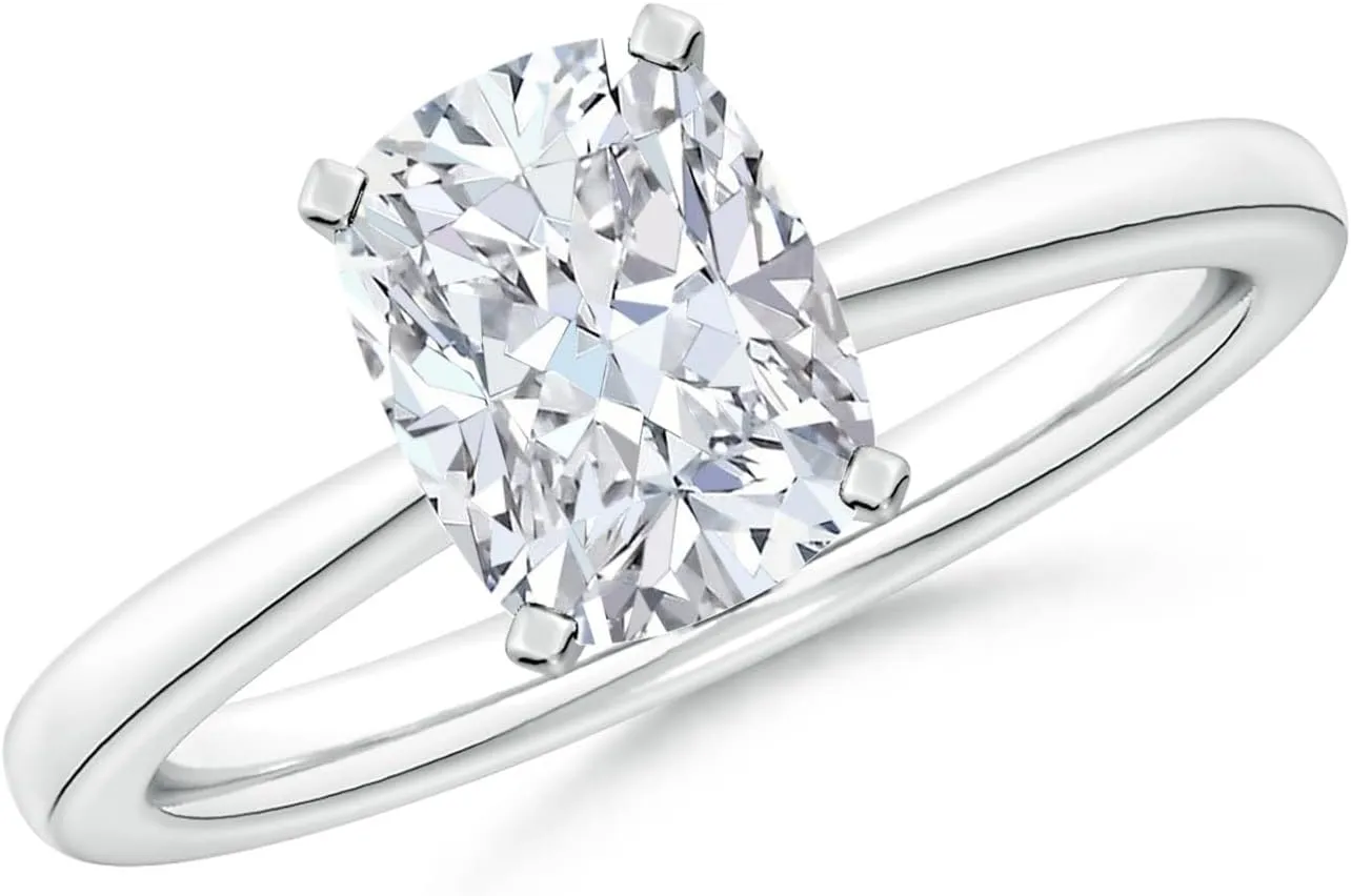 Angara Lab Grown Cushion Rectangular Diamond Reverse Tapered Shank Solitaire Engagement Ring in Silver / 14K Solid Gold/Platinum | April Birthstone, Birthday, Anniversary Jewelry Gift for Women