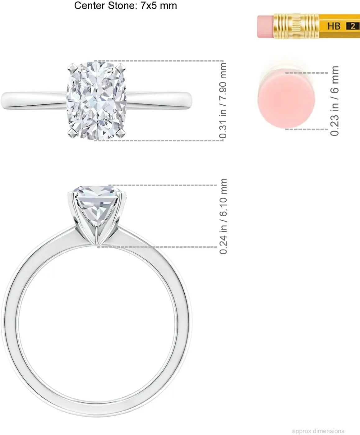 Angara Lab Grown Cushion Rectangular Diamond Reverse Tapered Shank Solitaire Engagement Ring in Silver / 14K Solid Gold/Platinum | April Birthstone, Birthday, Anniversary Jewelry Gift for Women
