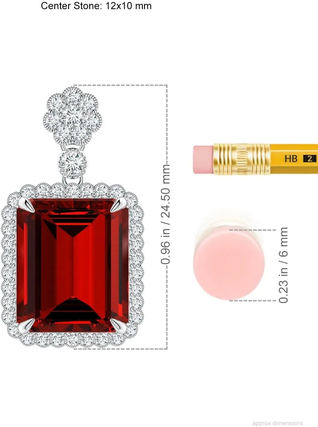 Angara Lab Grown Emerald cut Ruby Pendant with Floral Bale in Silver / 14K Solid Gold/Platinum | July Birthstone, Birthday, Engagement, Anniversary, Wedding Jewelry Gift for Women