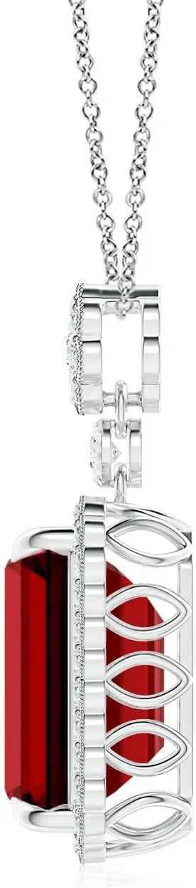 Angara Lab Grown Emerald cut Ruby Pendant with Floral Bale in Silver / 14K Solid Gold/Platinum | July Birthstone, Birthday, Engagement, Anniversary, Wedding Jewelry Gift for Women