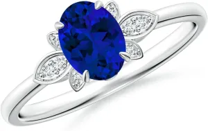 Angara Lab Grown Nature-Inspired Oval Blue Sapphire Engagement Ring in 14K Solid Gold/Platinum | Birthday, Anniversary, Wedding Jewelry Gift for Women