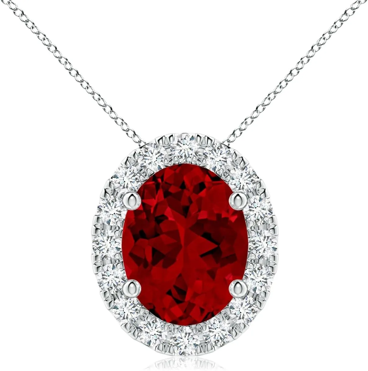 Angara Lab Grown Oval Ruby Halo Pendant in 14K Solid Gold/Platinum | July Birthstone, Birthday, Engagement, Anniversary, Wedding Jewelry Gift for Women