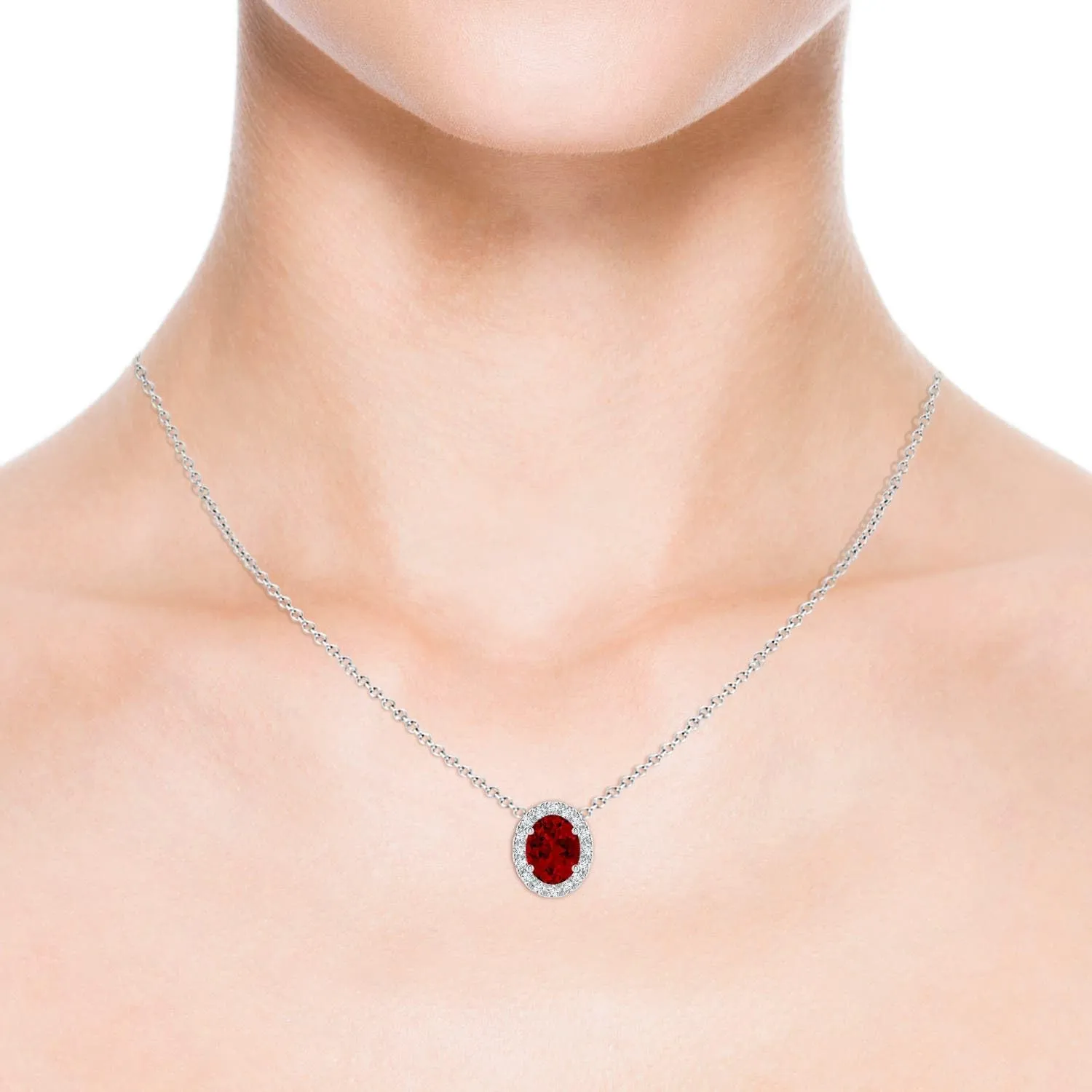 Angara Lab Grown Oval Ruby Halo Pendant in 14K Solid Gold/Platinum | July Birthstone, Birthday, Engagement, Anniversary, Wedding Jewelry Gift for Women