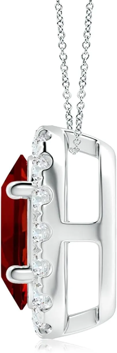 Angara Lab Grown Oval Ruby Halo Pendant in 14K Solid Gold/Platinum | July Birthstone, Birthday, Engagement, Anniversary, Wedding Jewelry Gift for Women