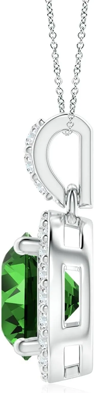Angara Lab Grown Round Emerald Dangle Pendant with Lab Diamond Halo in 14K Solid Gold/Platinum | May Birthstone, Birthday, Engagement, Anniversary, Wedding Jewelry Gift for Women