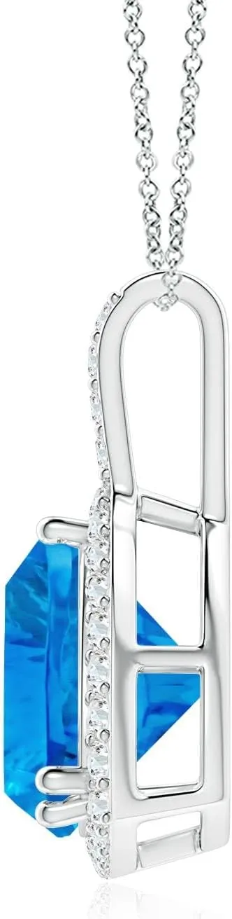 Angara Natural Classic GIA Certified Trillion Concave-Cut 10.61 ct Swiss Blue Topaz Halo Pendant in 14K Solid Gold/Platinum for Women | November Birthstone Jewelry Gift for Women