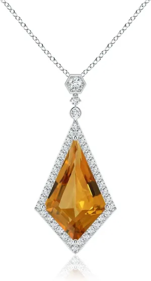 Angara Natural GIA Certified Moroccan Style Kite-Shaped 8.78 ct Citrine Pendant in 14K Solid Gold/Platinum for Women | November Birthstone Jewelry Gift for Women