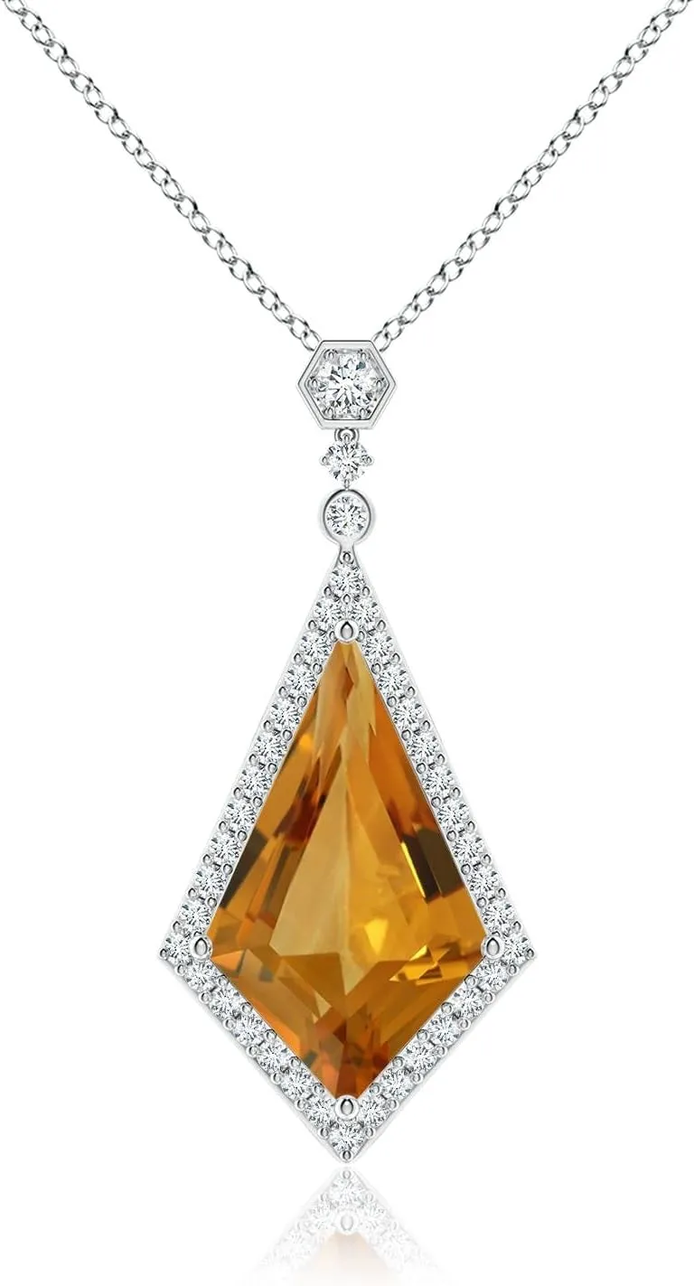 Angara Natural GIA Certified Moroccan Style Kite-Shaped 8.78 ct Citrine Pendant in 14K Solid Gold/Platinum for Women | November Birthstone Jewelry Gift for Women