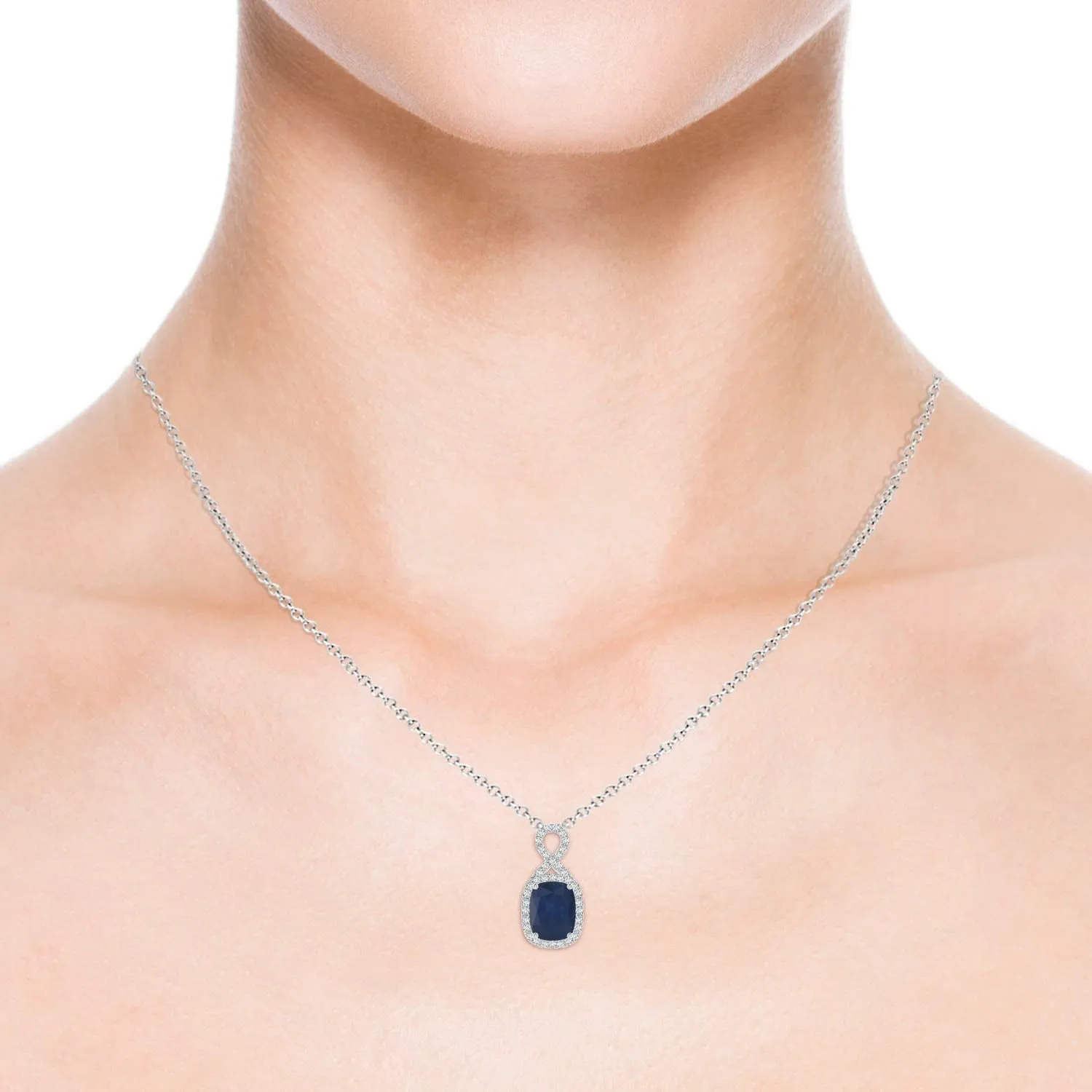 Angara Natural Rectangular Cushion Sapphire Infinity Pendant in 14K Solid Gold/Platinum | September Birthstone, Birthday, Engagement, Anniversary, Wedding Jewelry Gift for Women