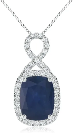 Angara Natural Rectangular Cushion Sapphire Infinity Pendant in 14K Solid Gold/Platinum | September Birthstone, Birthday, Engagement, Anniversary, Wedding Jewelry Gift for Women
