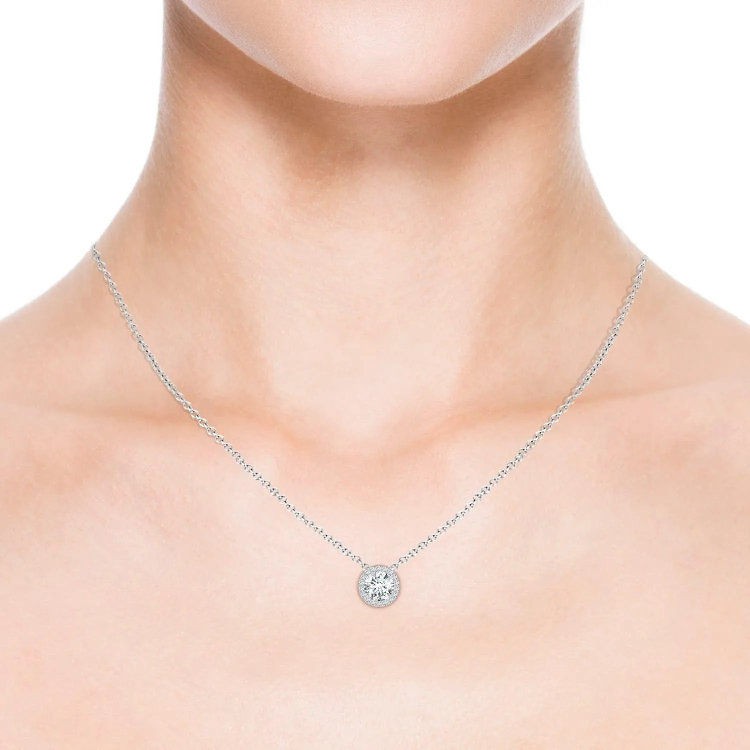 Angara Vintage Inspired Round Lab Grown Diamond Halo Pendant in 14K Solid Gold/Platinum | April Birthstone, Birthday, Engagement, Anniversary, Wedding Jewelry Gift for Women