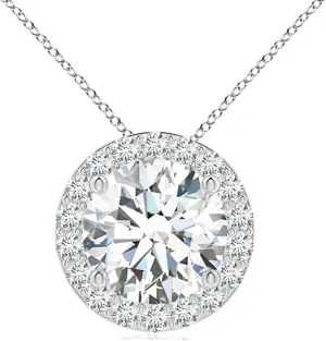 Angara Vintage Inspired Round Lab Grown Diamond Halo Pendant in 14K Solid Gold/Platinum | April Birthstone, Birthday, Engagement, Anniversary, Wedding Jewelry Gift for Women