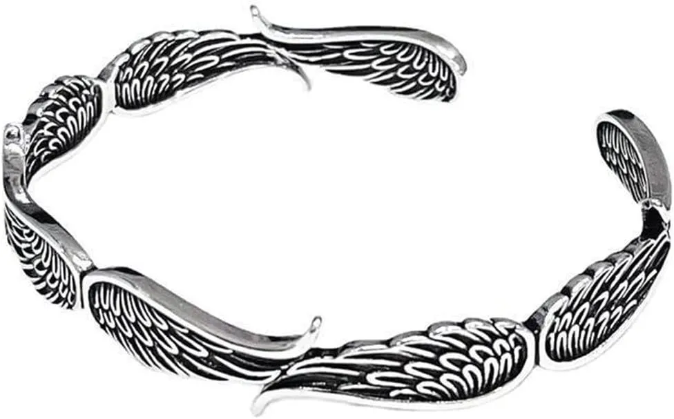 Angel Wings Vintage Style Bracelet for Women Men - Layering Inspirational Guardian Adjustable Bangle Jewelry Gifts
