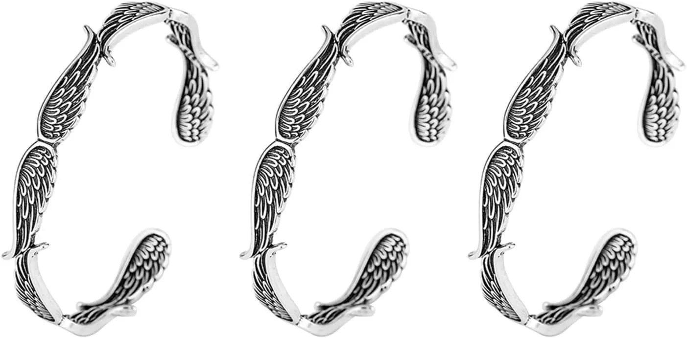Angel Wings Vintage Style Bracelet for Women Men - Layering Inspirational Guardian Adjustable Bangle Jewelry Gifts