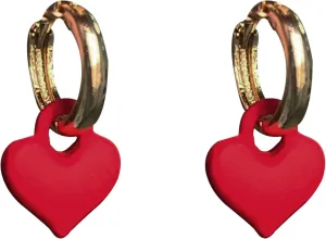 Anmpab Cute Red Matte Heart Hoop Huggie Earrings for Women Vintage Minimalist Love Heart Drop Dangle Earrings Valentines Day Jewelry