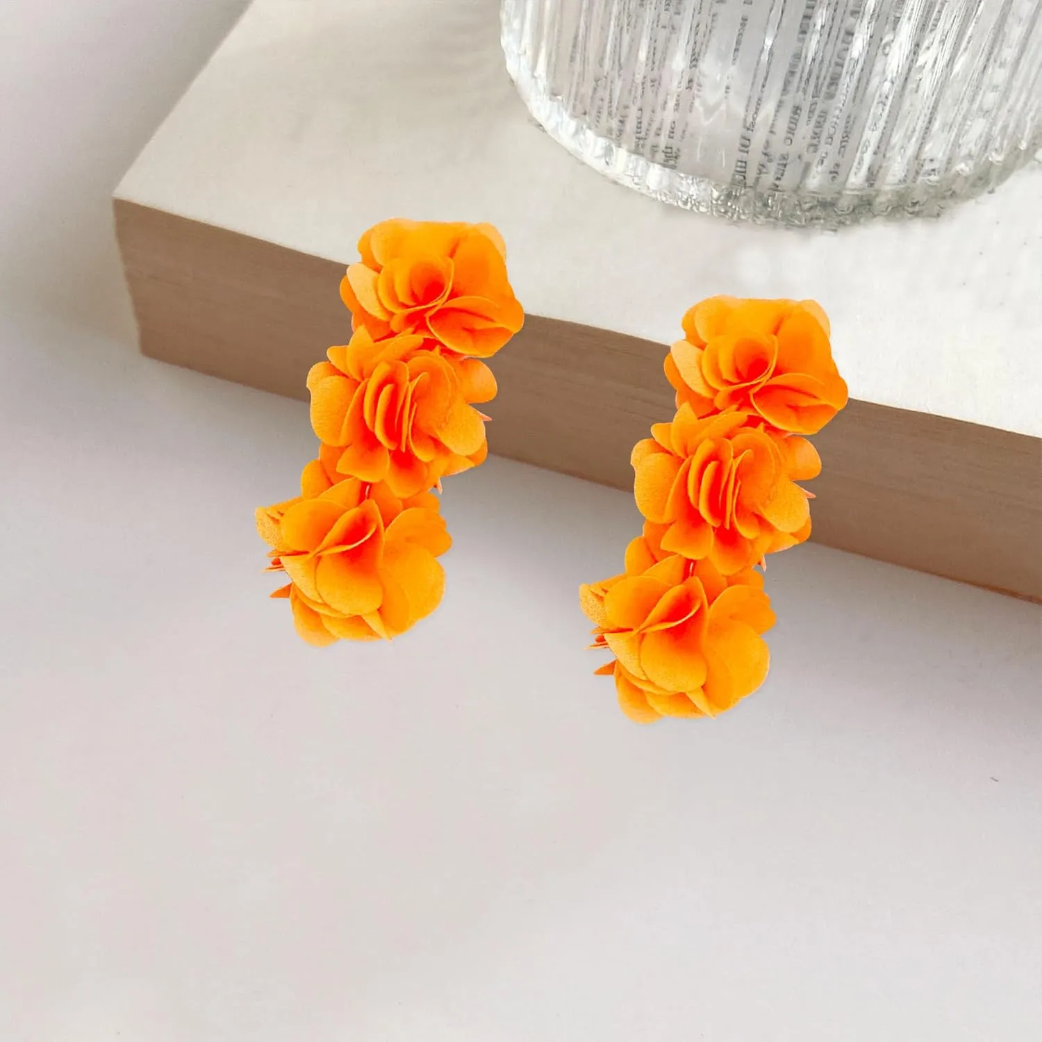 Anmpab Elegant Long Fabric 3-Layer Flower Tassel Earrings Bohemian Handmade Dangle Drop Earrings for Women Vintage Floral Statement Jewelry