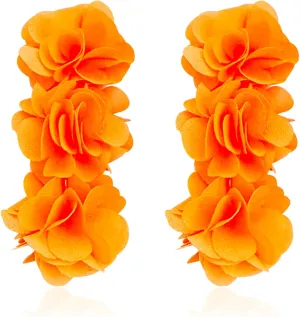 Anmpab Elegant Long Fabric 3-Layer Flower Tassel Earrings Bohemian Handmade Dangle Drop Earrings for Women Vintage Floral Statement Jewelry