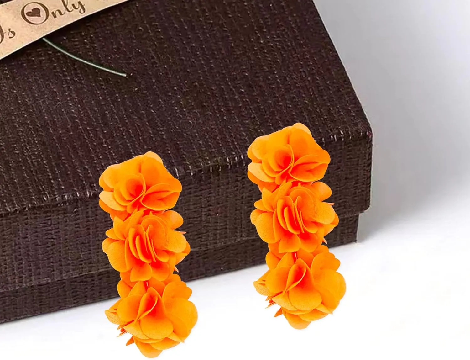 Anmpab Elegant Long Fabric 3-Layer Flower Tassel Earrings Bohemian Handmade Dangle Drop Earrings for Women Vintage Floral Statement Jewelry