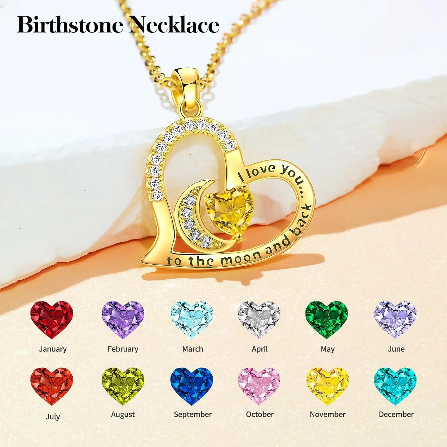 Anniversary Necklace for Women Birthstone Jewelry for Wife Gifts for Her Wife Birthday Gift Ideas Anniversary for Girlfriend I love you to the moon and back Necklaces Filled 925 Sterling Sliver