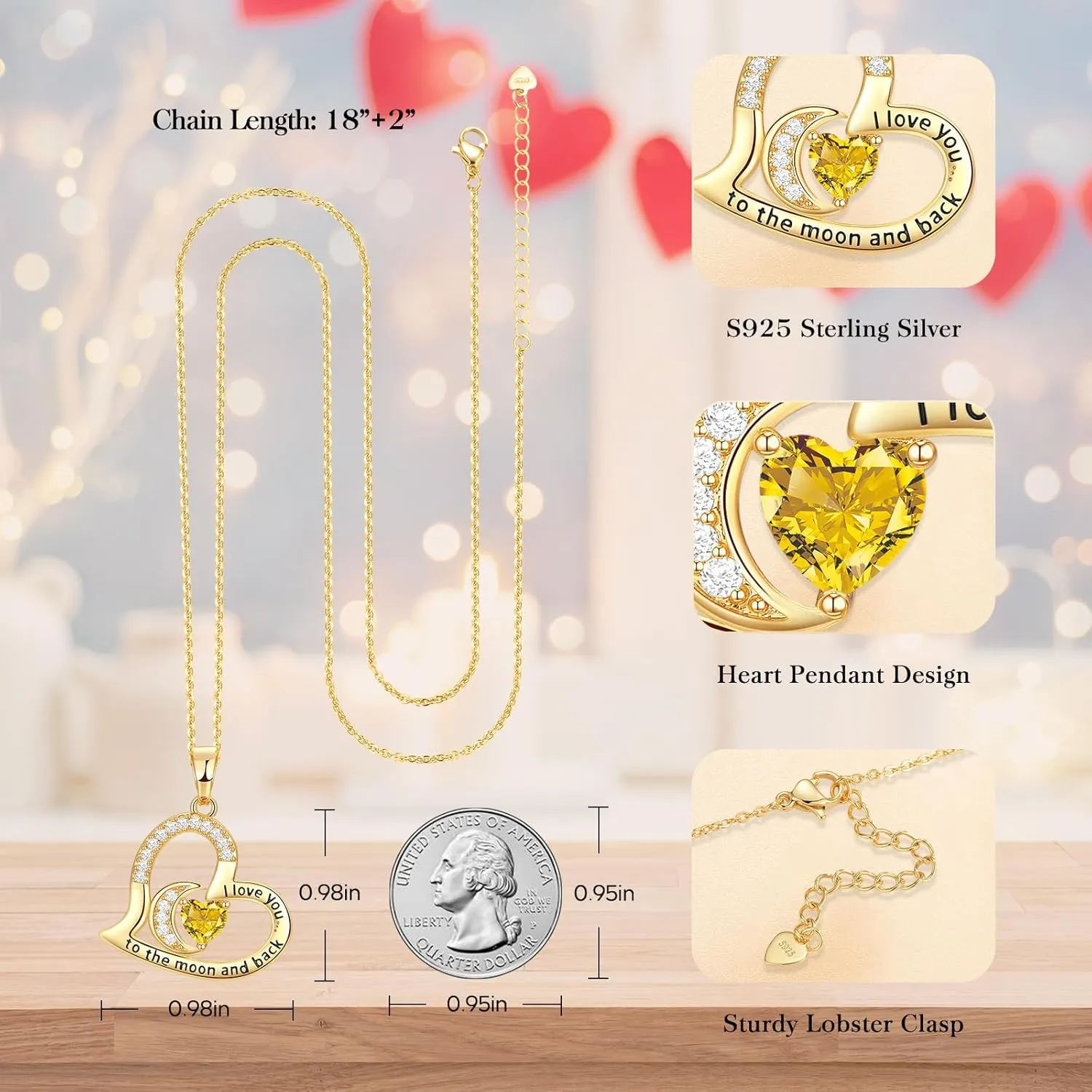 Anniversary Necklace for Women Birthstone Jewelry for Wife Gifts for Her Wife Birthday Gift Ideas Anniversary for Girlfriend I love you to the moon and back Necklaces Filled 925 Sterling Sliver