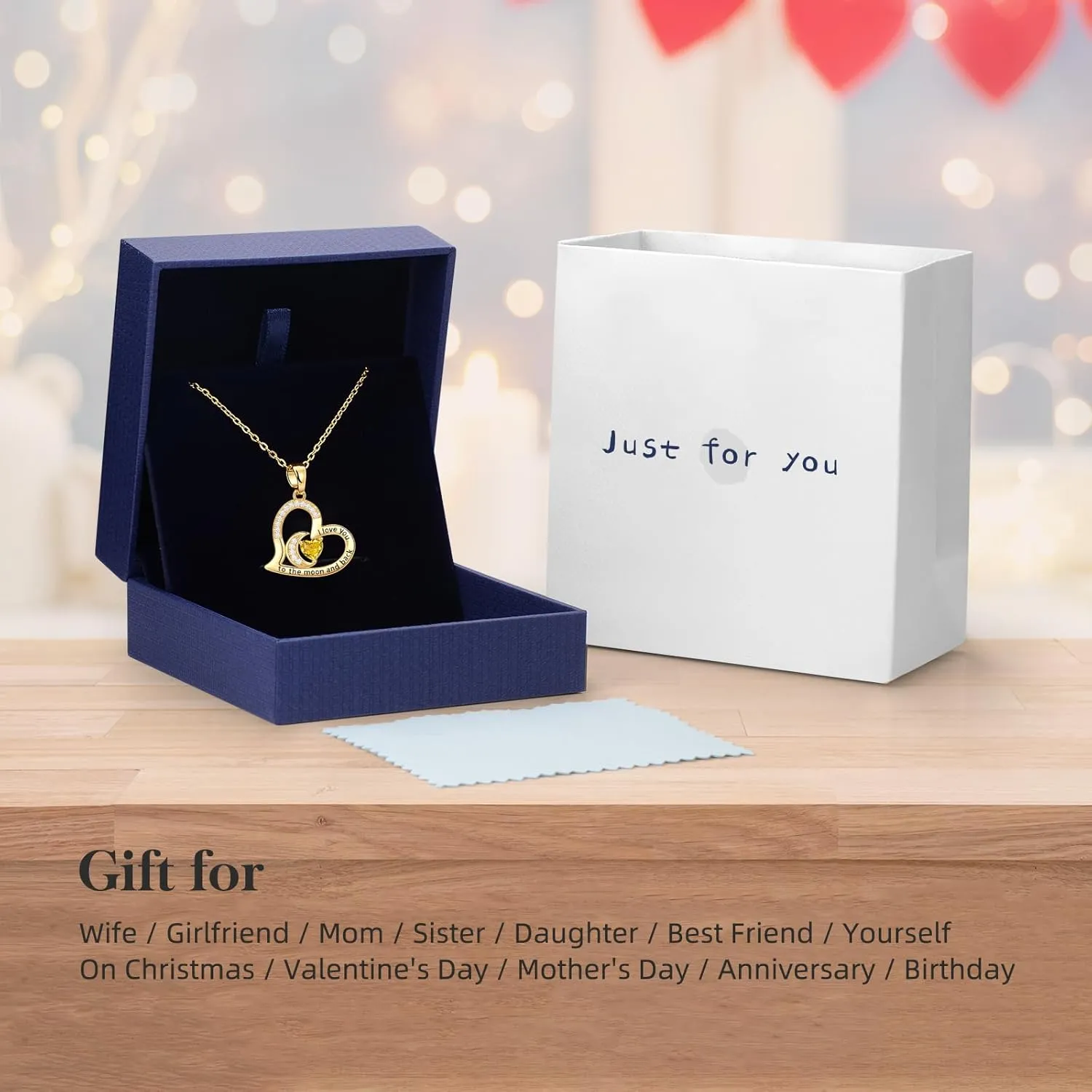 Anniversary Necklace for Women Birthstone Jewelry for Wife Gifts for Her Wife Birthday Gift Ideas Anniversary for Girlfriend I love you to the moon and back Necklaces Filled 925 Sterling Sliver