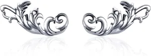 Antique Flower Stud Earrings Sterling Silver 925 Elegant Vintage Leaf Climber Crawler Earring Ear Piercing Thanksgiving Christmas Day Gifts for Women