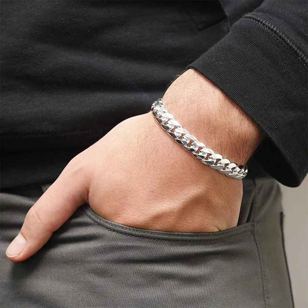 ARGENTO REALE 925 Sterling Silver Solid 6.25MM-12.25MM Miami Cuban Bracelet for Men - Sterling Silver Link Bracelet For Men, Mens Link Bracelets 8 8.5, 9