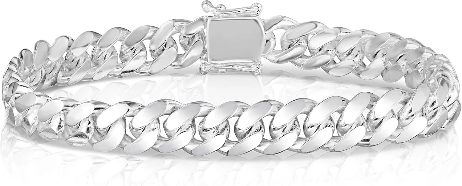 ARGENTO REALE 925 Sterling Silver Solid 6.25MM-12.25MM Miami Cuban Bracelet for Men - Sterling Silver Link Bracelet For Men, Mens Link Bracelets 8 8.5, 9