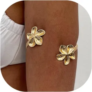 Arm Cuff Layered Bracelet Adjustable Leaf Flower Starfish Upper Arm Cuff Bangle Jewelry Gold Plated Bracelet Ring Set for Women Boho Summer Beach Essentials