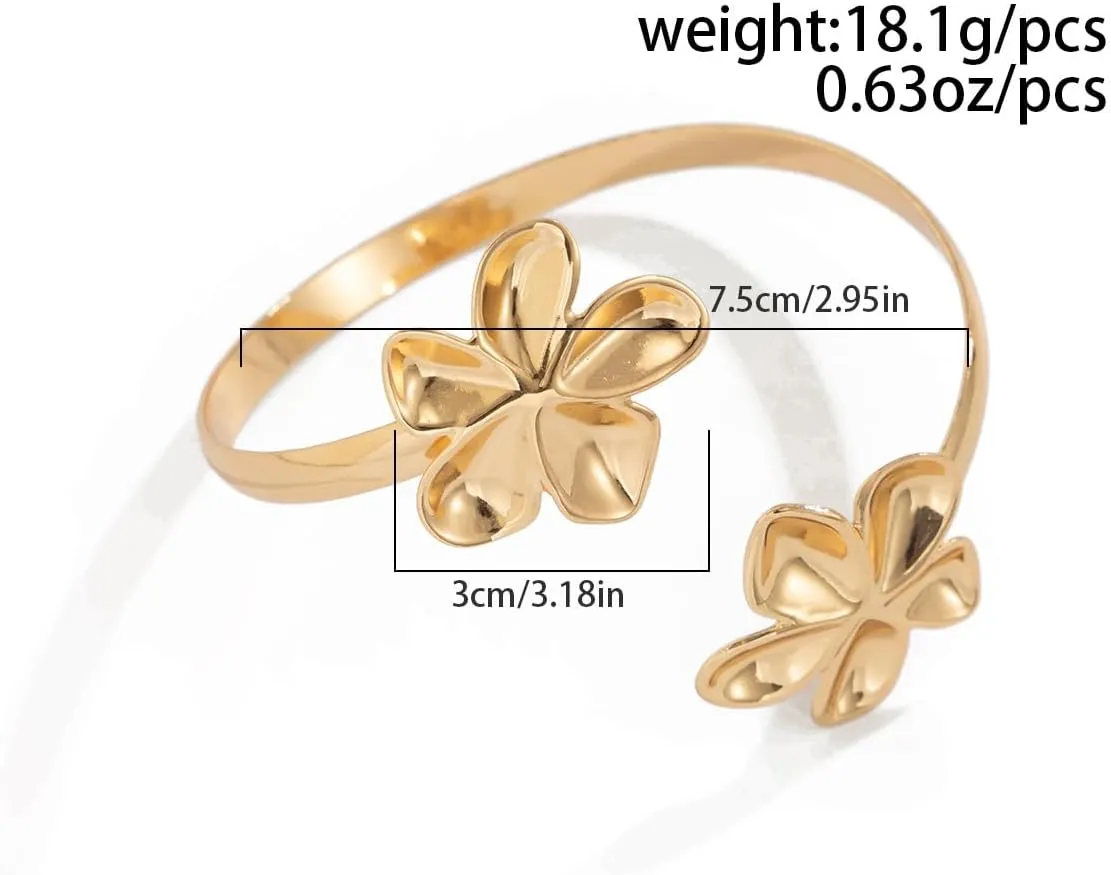 Arm Cuff Layered Bracelet Adjustable Leaf Flower Starfish Upper Arm Cuff Bangle Jewelry Gold Plated Bracelet Ring Set for Women Boho Summer Beach Essentials