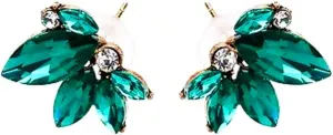 Art Deco Antique Vintage Style Green Emerald Marquis Rhinestone Bridal Bridesmaid Wedding Prom Cluster Earrings