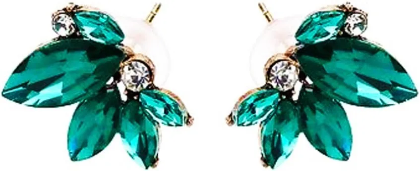 Art Deco Antique Vintage Style Green Emerald Marquis Rhinestone Bridal Bridesmaid Wedding Prom Cluster Earrings