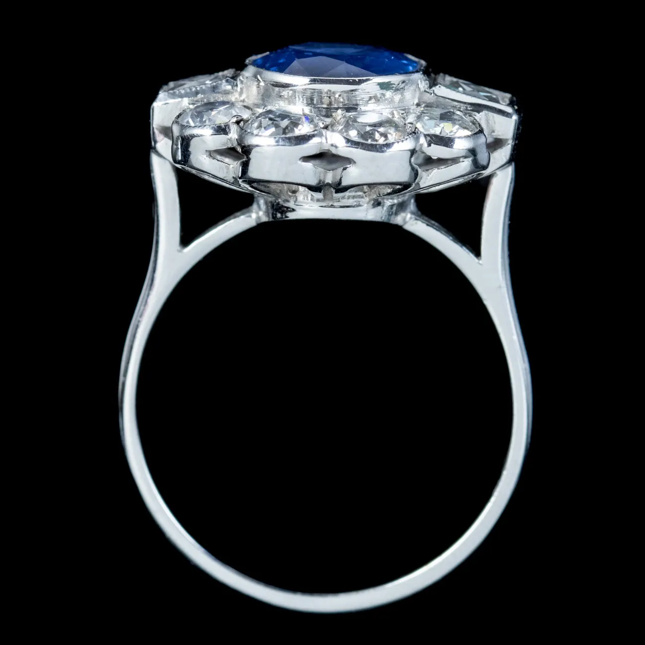 Art Deco Style Sapphire Diamond Ring 18ct White Gold 2.80ct Sapphire