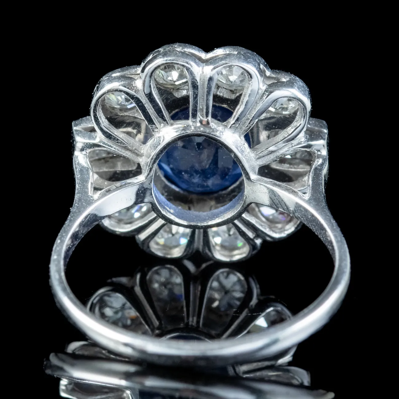 Art Deco Style Sapphire Diamond Ring 18ct White Gold 2.80ct Sapphire