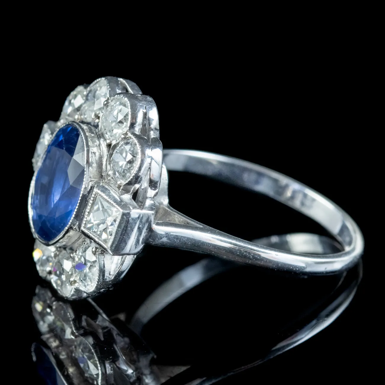 Art Deco Style Sapphire Diamond Ring 18ct White Gold 2.80ct Sapphire
