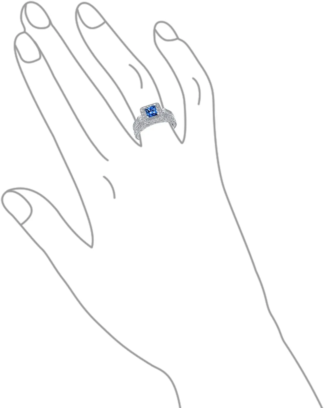 Art Deco Vintage Style 1CT Square Simulated Blue Sapphire Solitaire Cubic Zirconia Brilliant Princess Cut Halo AAA CZ Pave Anniversary Engagement Wedding Band Ring Set Rose Gold .925 Sterling Silver
