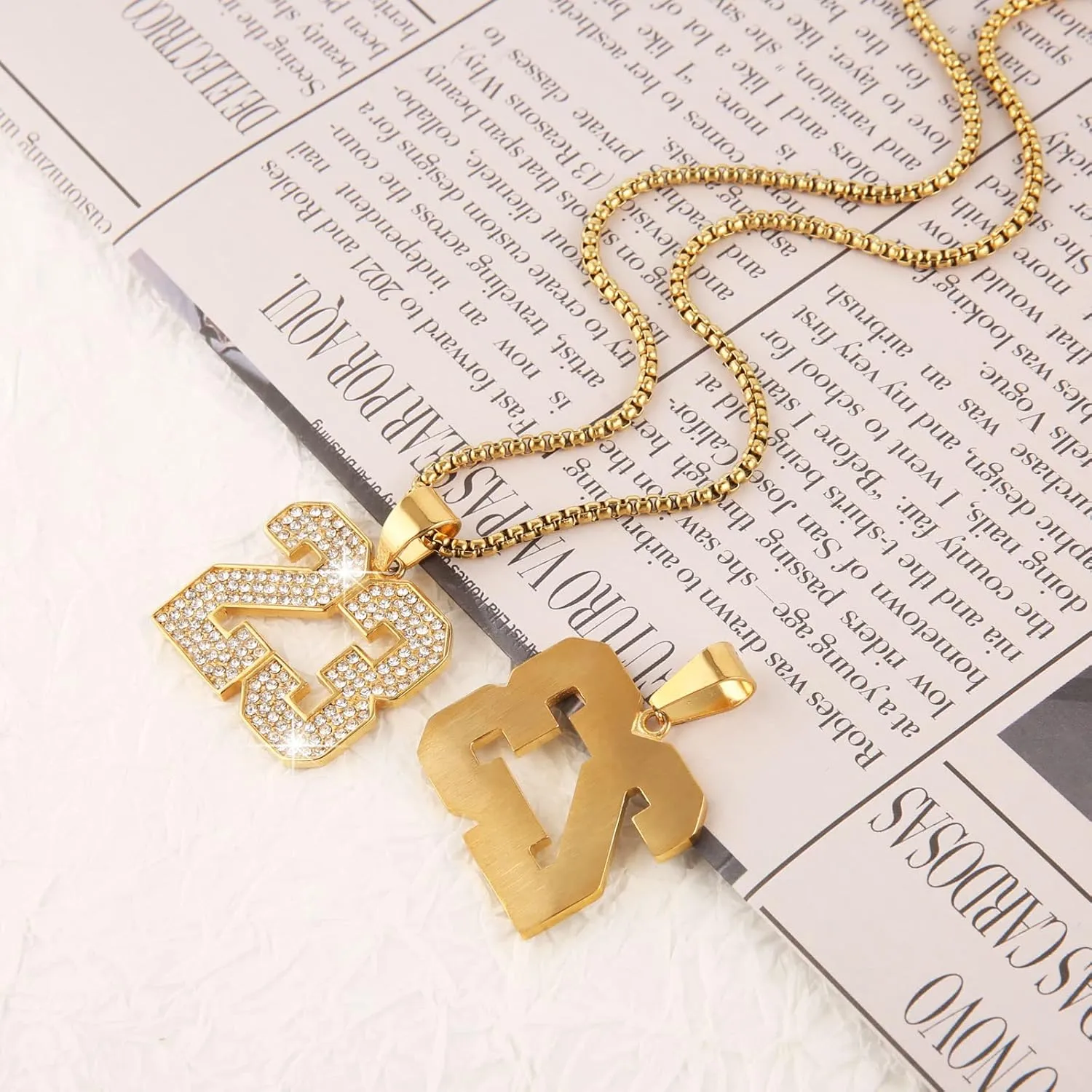 AsAlways 18K Gold Plated Cubic Zirconia Number 23 Basketball Pendant Necklace Men Women Stainless Steel Box Link Chain 22 2 Inch