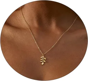ASCOMY Dainty Gold Pendant Necklace 14k Gold Plated Delicate Tiny Love Heart Star CZ Leaf Pendant Necklace Simple Necklaces Everyday Jewelry for Women