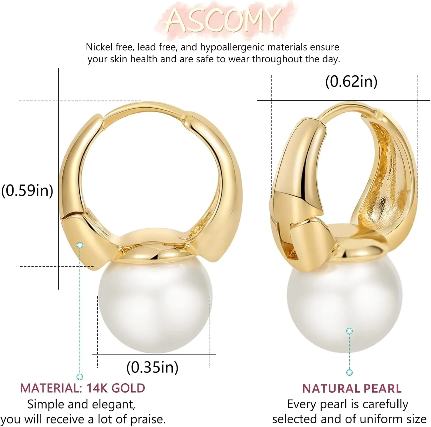ASCOMY Pearl Earrings for Women 14K Gold/Silver Plated Elegant Dangle Stud Pearl Earrings Handpicked Pearls Dainty Pearl Jewelry Gifts for Women