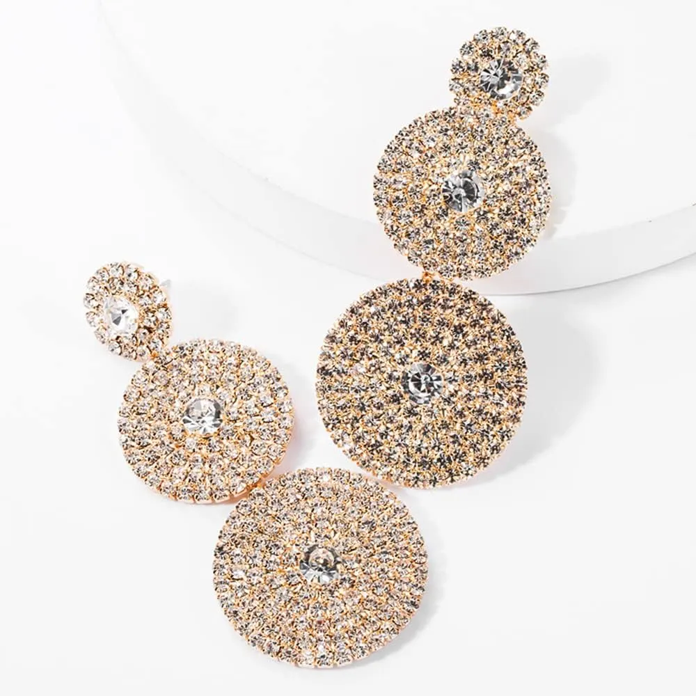 Asphire Vintage Geometric Rhinestone Drop Dangle Earrings Crystal Round Chandelier Earrings Elegant Long Statement Earrings for Women Wedding Prom Ball Jewelry