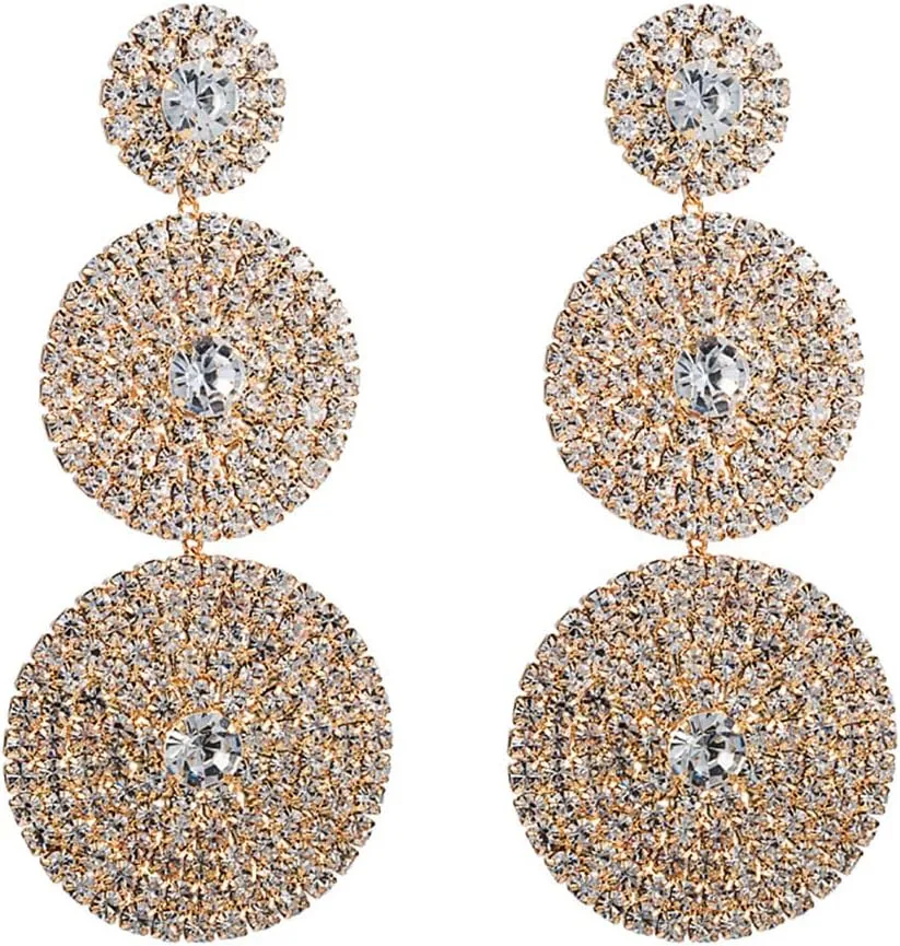 Asphire Vintage Geometric Rhinestone Drop Dangle Earrings Crystal Round Chandelier Earrings Elegant Long Statement Earrings for Women Wedding Prom Ball Jewelry