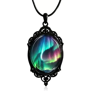 Aurora Necklace for Men Women Delicate Handmade Vintage Boho Punk Gothic Aurora Borealis Northern Lights Landscape Pendant Necklace Jewelry Gifts (Aurora)