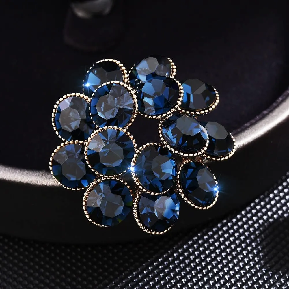 Austrian Crystal Brooch Sapphire Brooch Blue Crystal Brooch Pin Large Crystal Brooch Laple Pin Jewelry Gift for Women Wife Bride