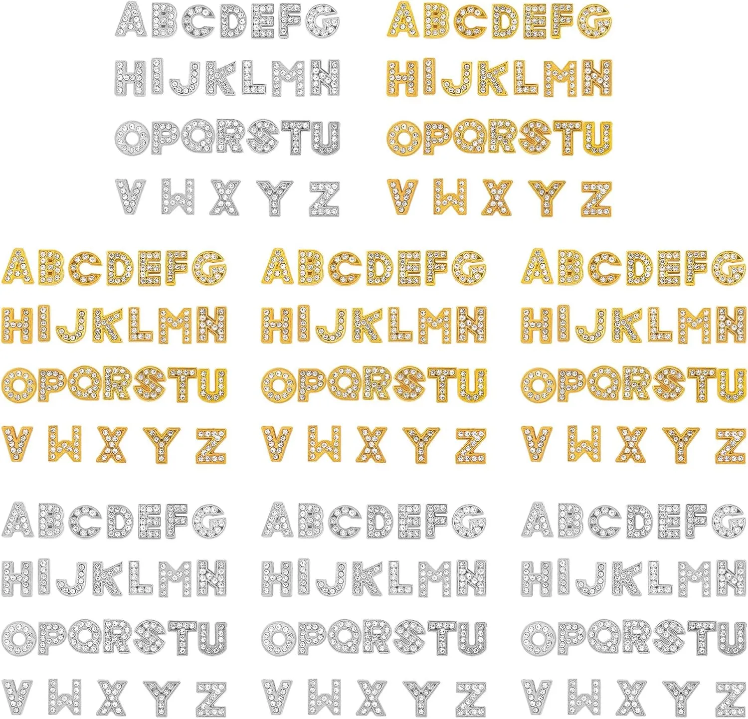 Azure Zone, A-Z Crystal Full Rhinestones Alphabet Letters Charms 8mm Golden Color Slide Letter for DIY Wristbands Bracelets Jewelry Making